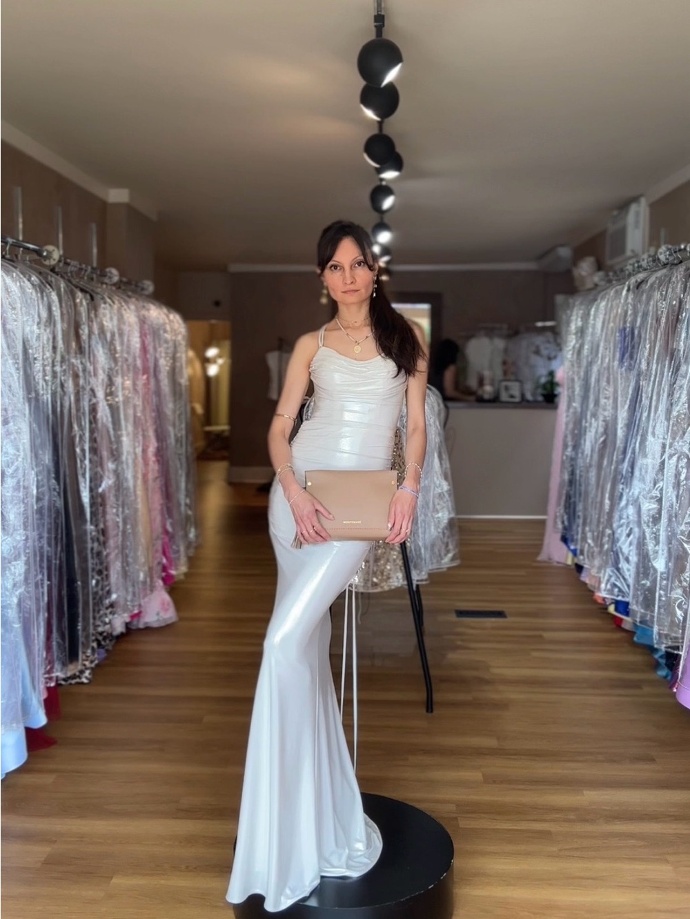 Elegant Ivory/ Silver Evening Dress
